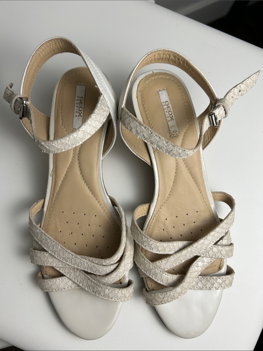 Geox Respira White Leather Strappy Wedge Sandals EU 36.5 US 6 Comfort